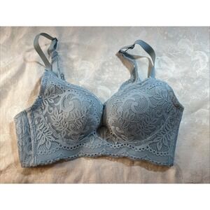 Eve's‎ Temptation Bra 36A Push-up Blue Floral Lace Adjustable Strap